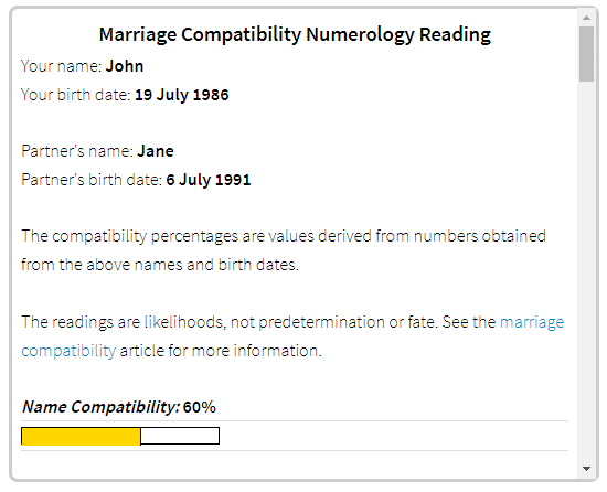 Name and date of birth compatibility