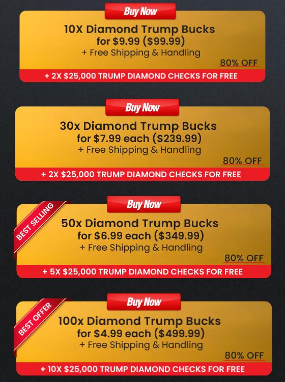 ,000 Diamond Trump Bucks pricing