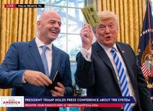 Trump holding a TRB system membership card